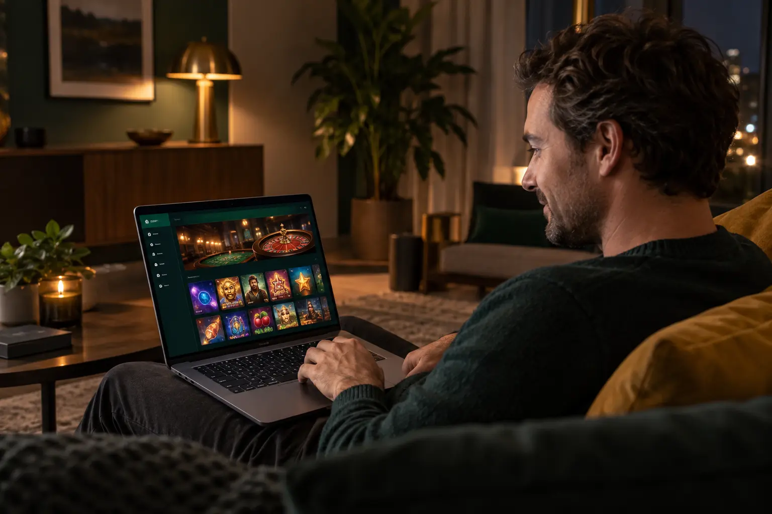 Speler vergelijkt online casino’s op een laptop